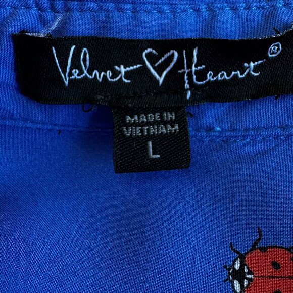 Velvet Heart Ladybug Print Button Front Top Long Sleeve V Neck Covered Buttons L - Picture 7 of 9